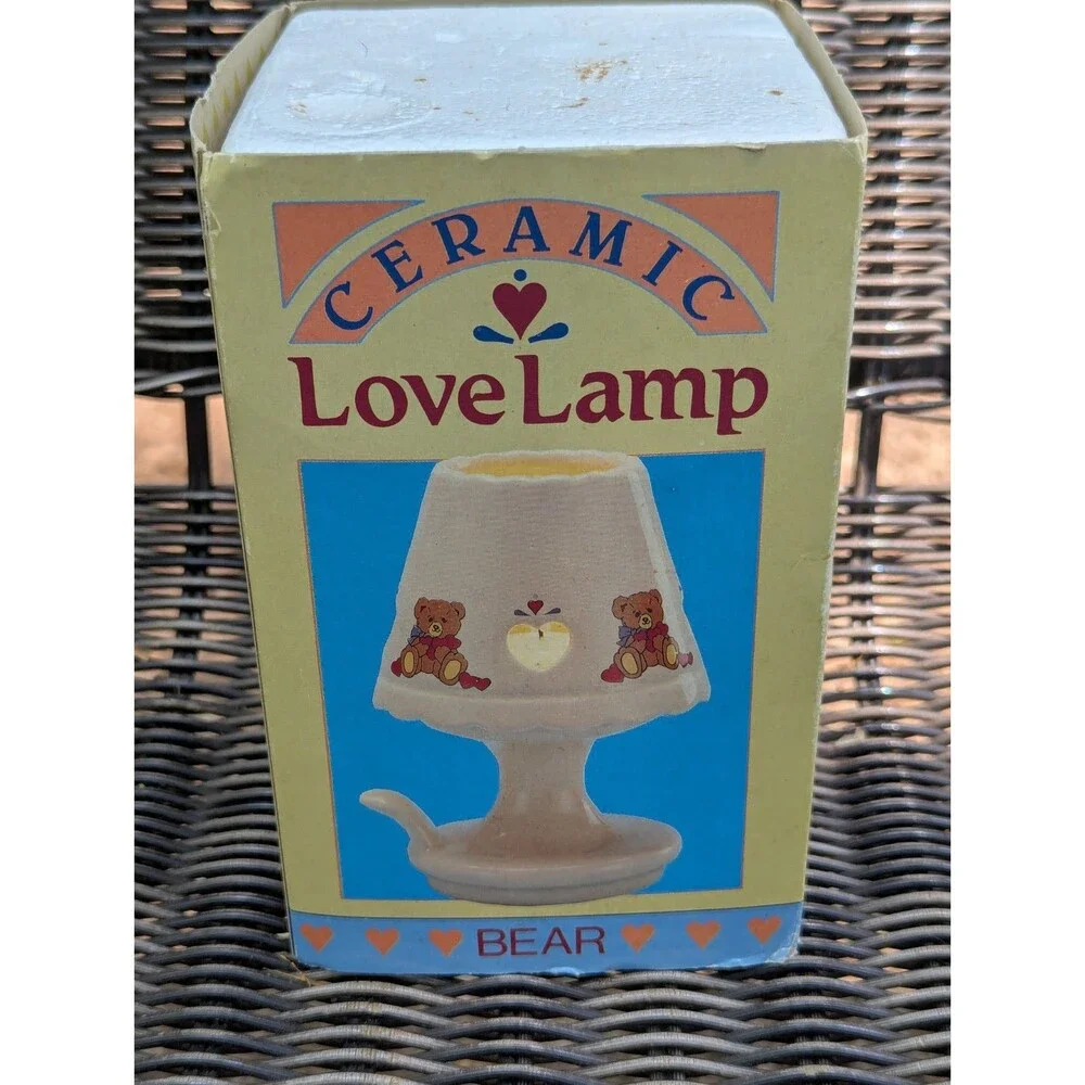 Vintage Giftco Ceramic Love Lamp Votive Candle Holder Teddy Bear Hearts Boxed